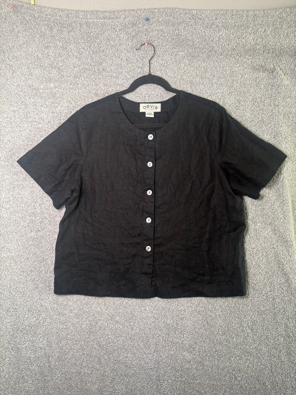 Orvis Womens L 14/16 Linen Button Front Blouse Lagenlook